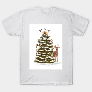 Peace Deer Snow Scene T-Shirt